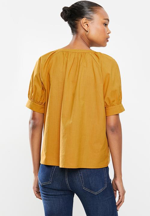 edit - Cotton raglan sleeve blouse - mustard