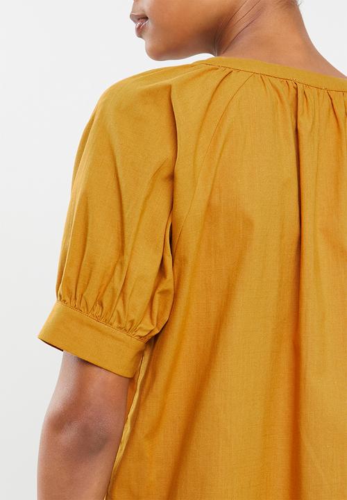 edit - Cotton raglan sleeve blouse - mustard