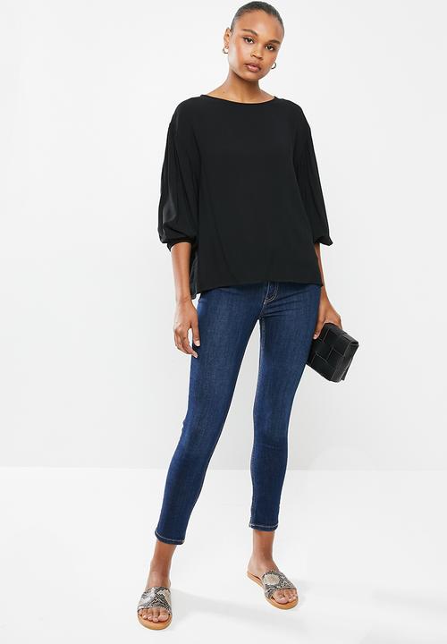 edit - Puff sleeve woven shell - black