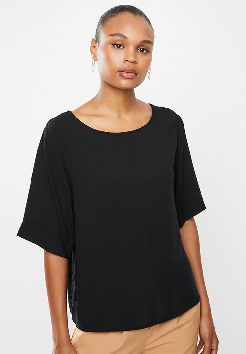 edit - Oversized wide neck boxy shell blouse - black