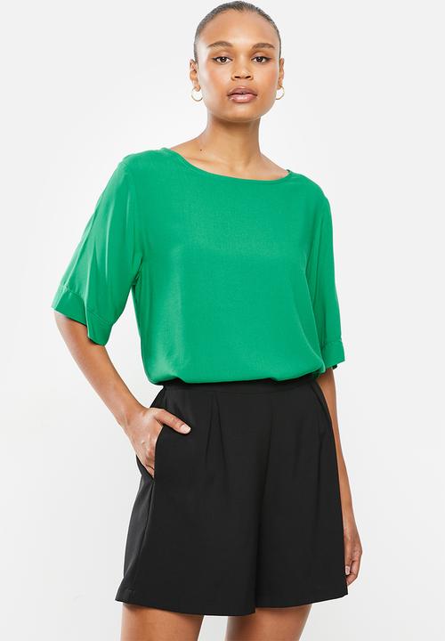 edit - Oversized wide neck boxy shell blouse - bottle green