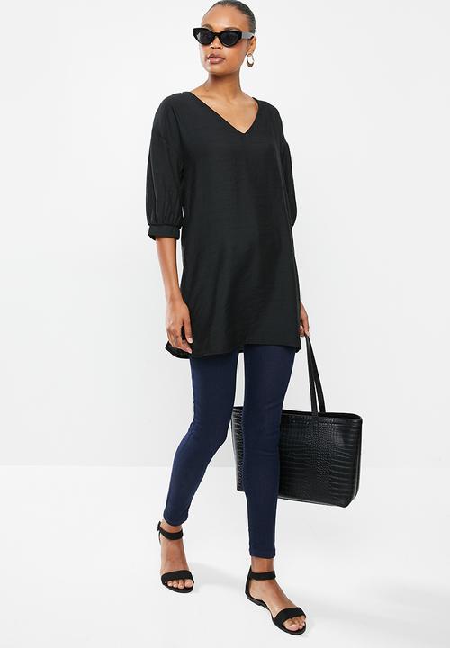 edit - Deep v-neck longline tunic blouse - black