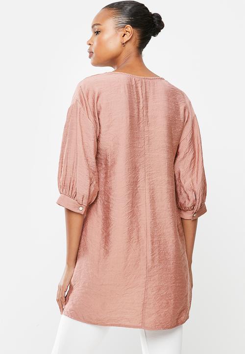 edit - Deep v-neck longline tunic blouse - dusty pink