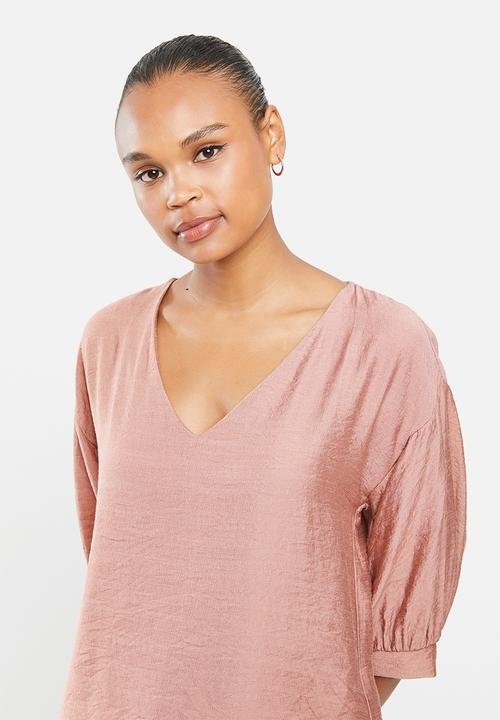 edit - Deep v-neck longline tunic blouse - dusty pink