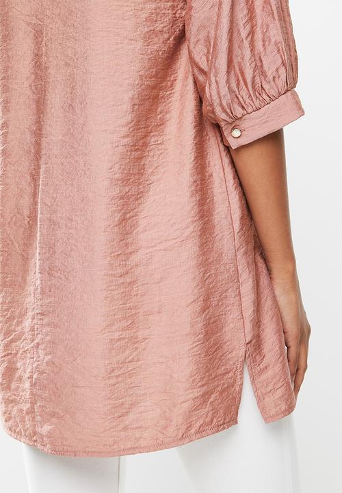 edit - Deep v-neck longline tunic blouse - dusty pink