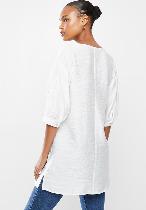 edit - Deep v-neck longline tunic blouse - milk