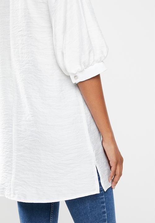 edit - Deep v-neck longline tunic blouse - milk