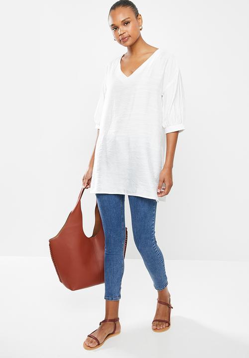 edit - Deep v-neck longline tunic blouse - milk