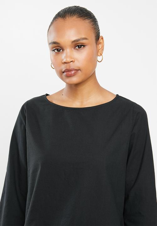 edit - Bracelet sleeve cotton swing dress - black