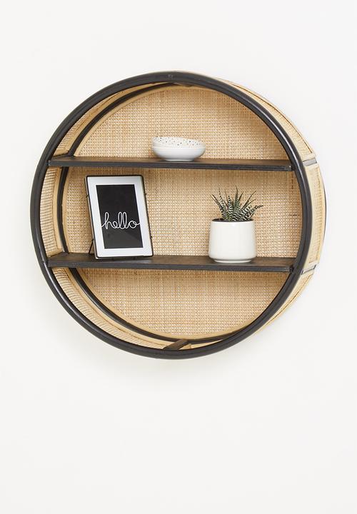 Sixth Floor - Bali rattan wall shelf - black & natural