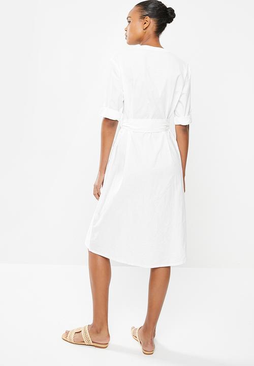 edit - Cotton mandarin collar shirt dress - milk