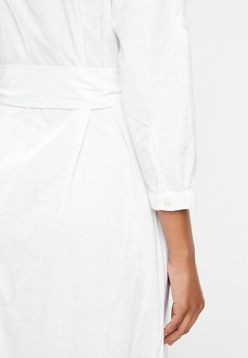 edit - Cotton mandarin collar shirt dress - milk
