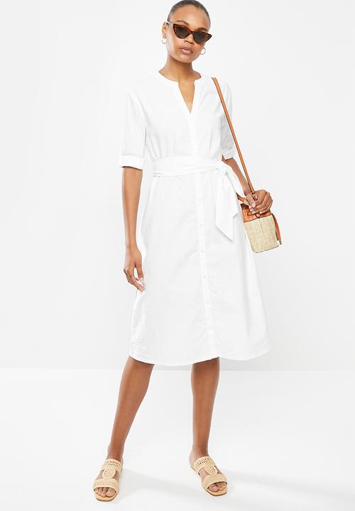 edit - Cotton mandarin collar shirt dress - milk