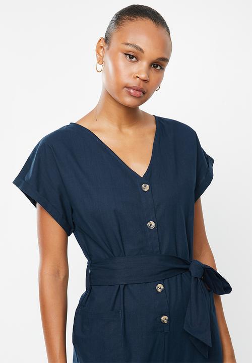 edit - Button down cotton jumpsuit - navy
