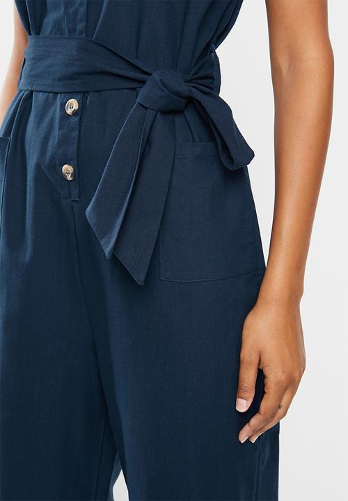edit - Button down cotton jumpsuit - navy