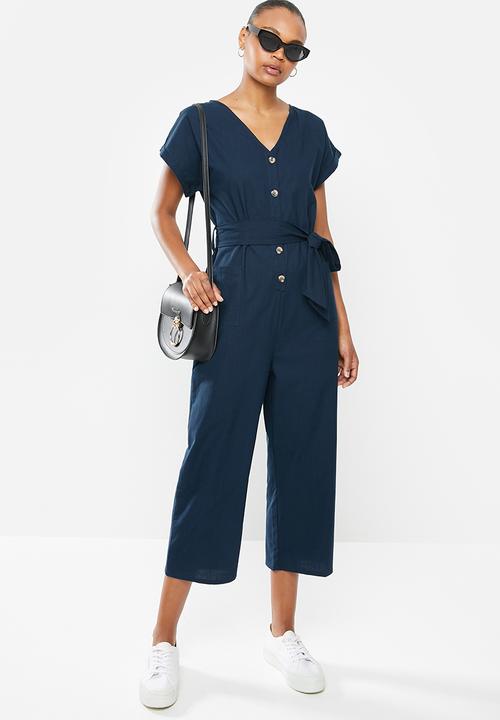 edit - Button down cotton jumpsuit - navy