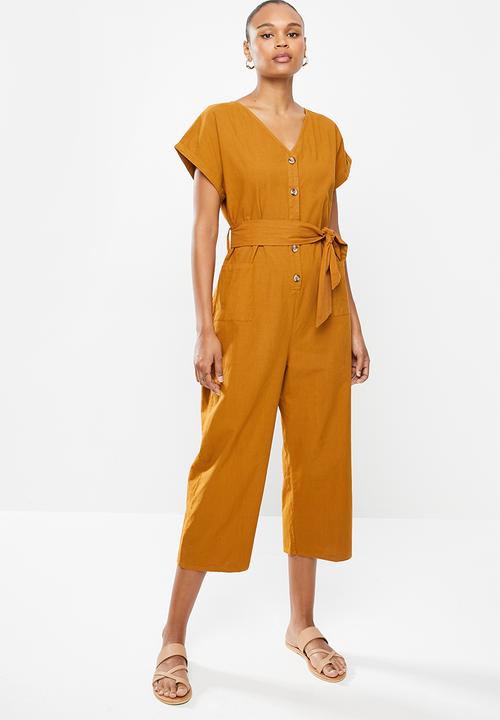 edit - Button down cotton jumpsuit - mustard