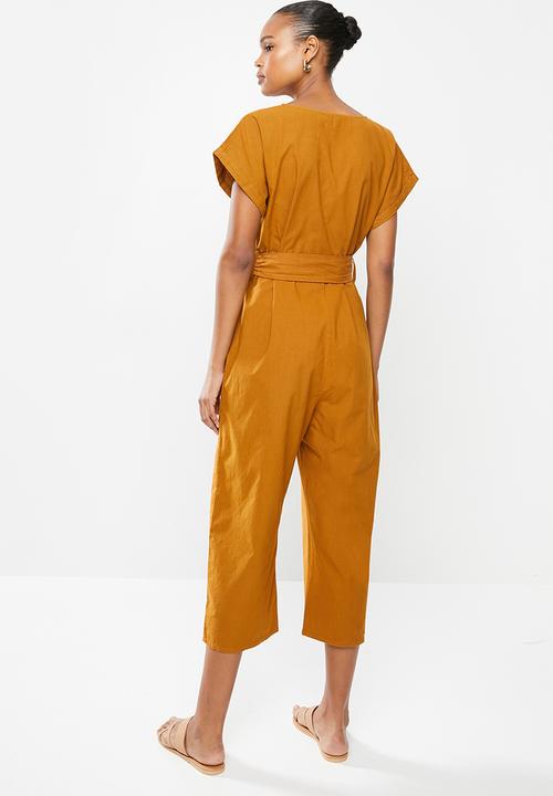 edit - Button down cotton jumpsuit - mustard