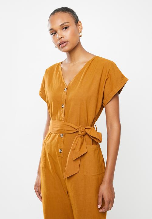 edit - Button down cotton jumpsuit - mustard
