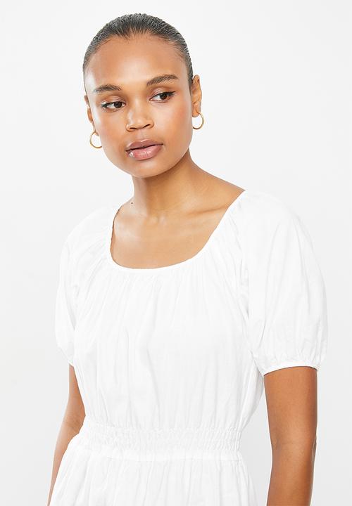 edit - Shirred waist cotton square midi tunic - milk