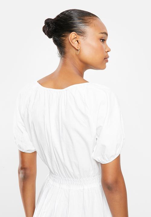 edit - Shirred waist cotton square midi tunic - milk