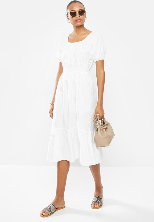 edit - Shirred waist cotton square midi tunic - milk