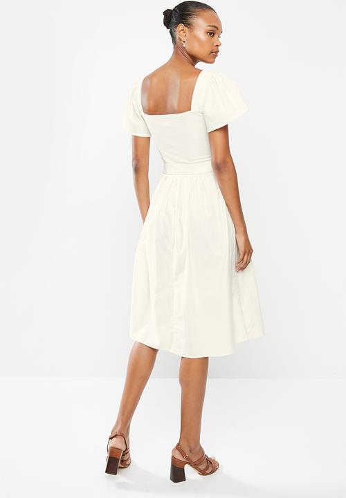 edit - Cotton smocked flutter sleeve midi dress - ecru