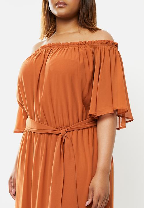 edit Plus - Chiffon tiered ots maxi - tobacco