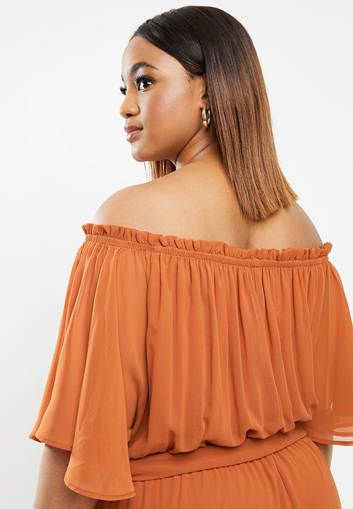 edit Plus - Chiffon tiered ots maxi - tobacco