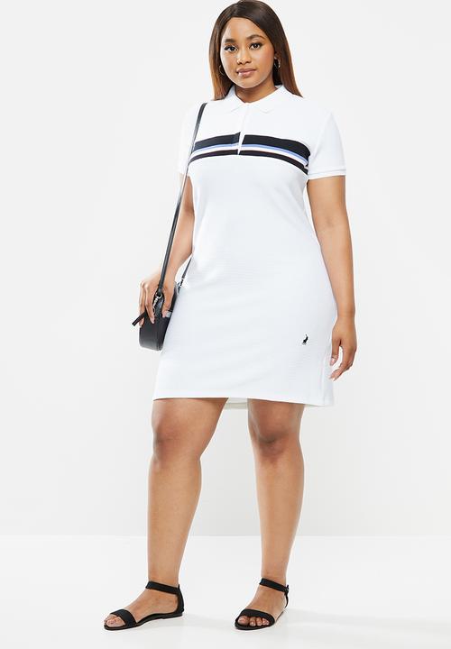 POLO - Plus Berli rib inset short sleeve golfer dress - white