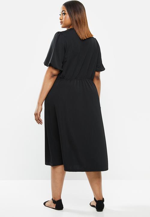 edit Plus - Textured knit button through dress - black