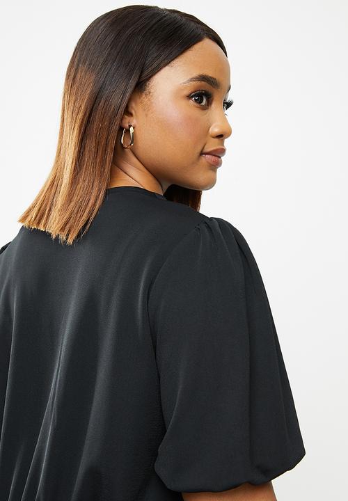 edit Plus - Textured knit button through dress - black