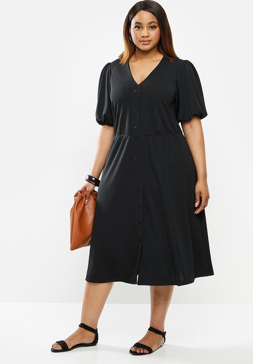 edit Plus - Textured knit button through dress - black