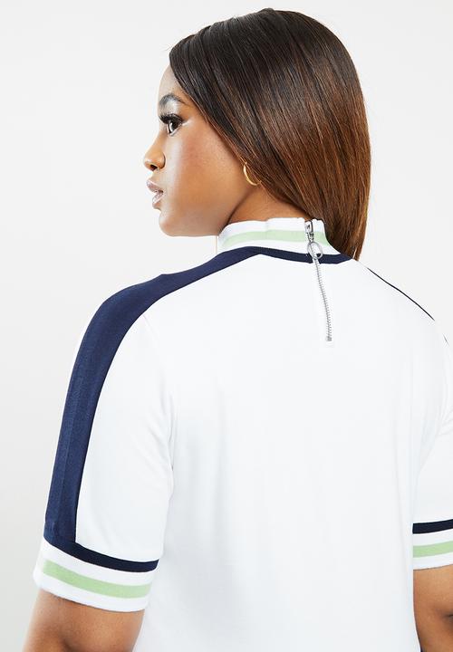 POLO - Plus Buhle short sleeve high neck sport golfer dress - white & navy