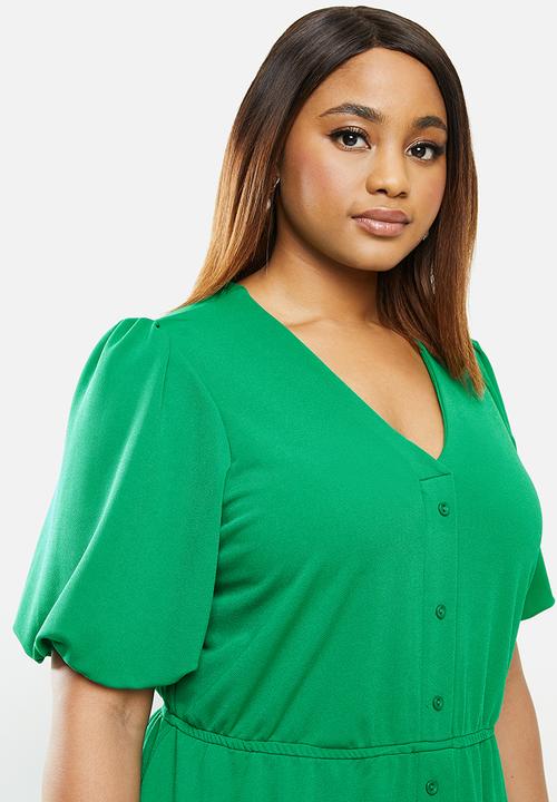 edit Plus - Textured knit button through dress - green