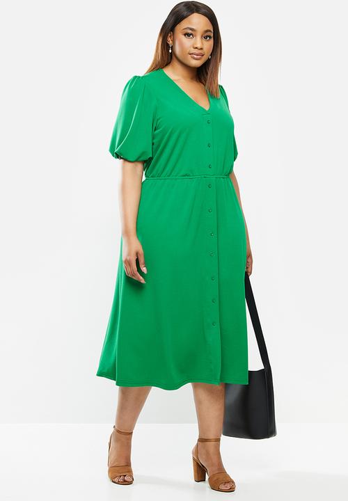edit Plus - Textured knit button through dress - green