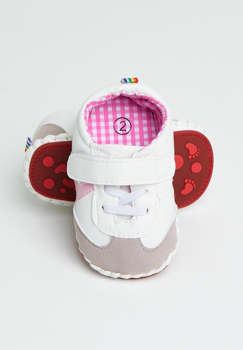 Pop Candy - Baby girls velcro strap sneaker - white & grey