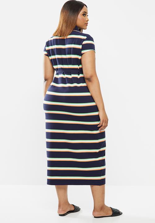 POLO - Plus Bernadine stripe longer length golfer dress - multi
