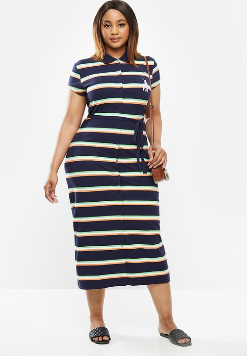 POLO - Plus Bernadine stripe longer length golfer dress - multi