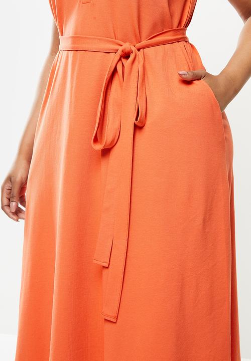 POLO - Plus Bianca sleeveless longer length golfer dress - orange