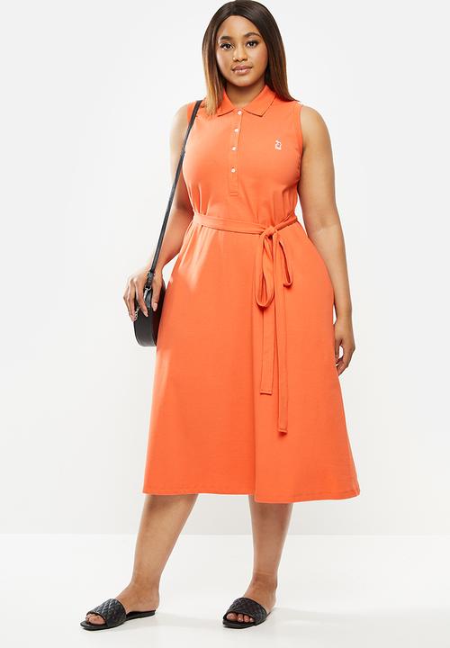 POLO - Plus Bianca sleeveless longer length golfer dress - orange