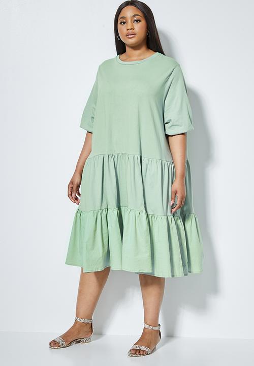 Superbalist - Combo fabric tiered dress - sage