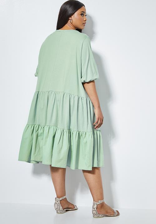 Superbalist - Combo fabric tiered dress - sage