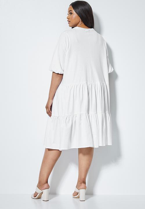 Superbalist - Combo fabric tiered dress - white