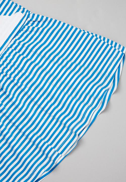 Pop Candy - Girls stripe rainbow dress - blue & white