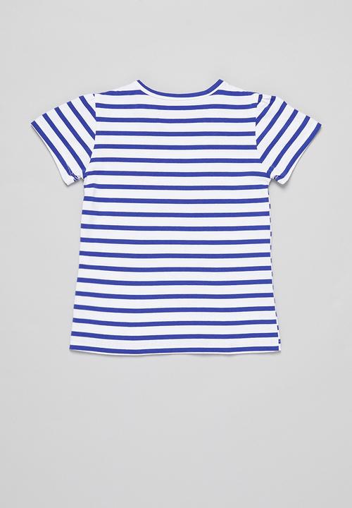 Pop Candy - Girls tripe birdy tee - blue & white