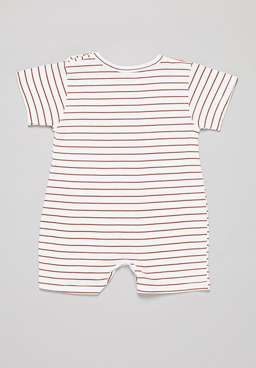 Pop Candy - Baby boys stripe romper - white & brown 