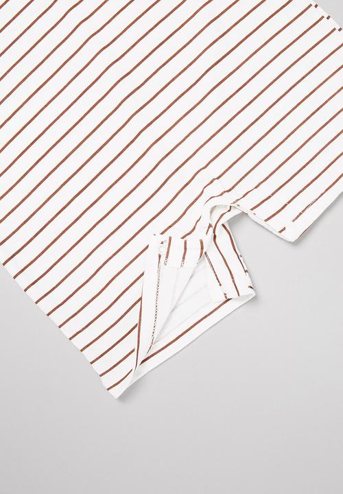 Pop Candy - Baby boys stripe romper - white & brown 