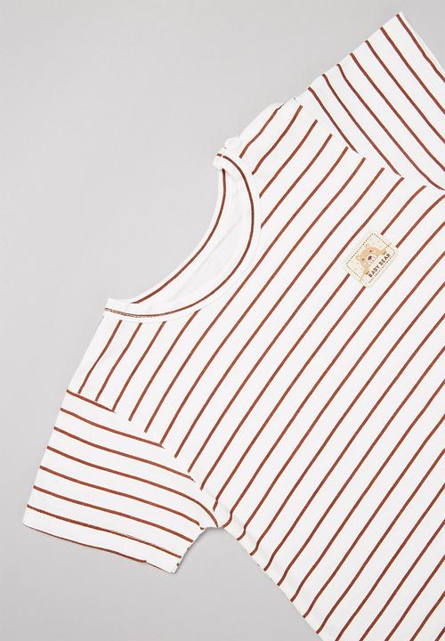 Pop Candy - Baby boys stripe romper - white & brown 
