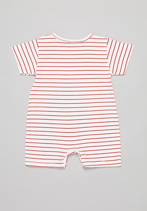Pop Candy - Baby boys stripe romper - white & red